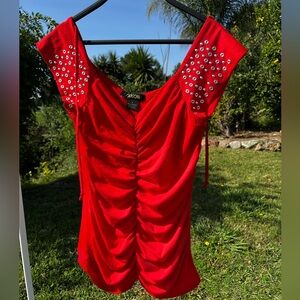 Red Embellished Ruched Women’s Blouse